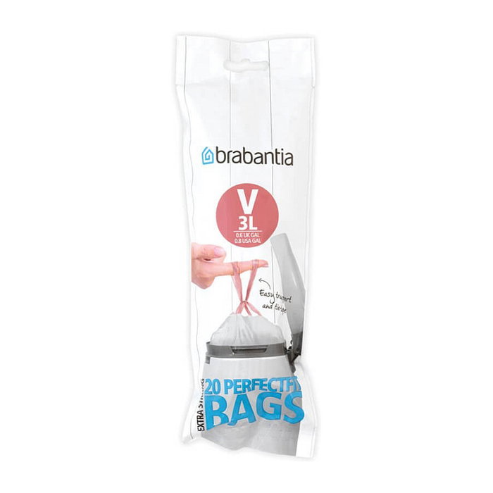 Brabantia PerfectFit Bolsas de Basura Tipo V, 3 L, Blanco, 20 Unidades Brabantia PerfectFit Bolsas de Basura Tipo V, 3 L, Blanco, 20 Unidades