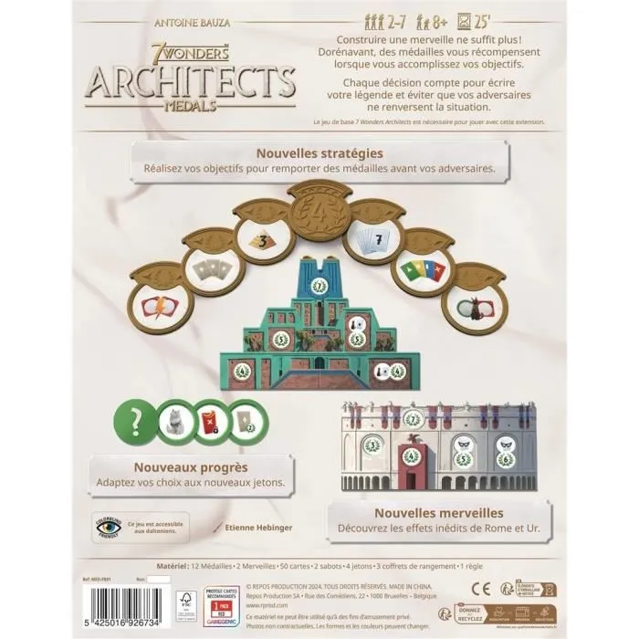 Asmodee 7 Maravillas de los Arquitectos Medallas Expansión Juego de Mesa en Francés
