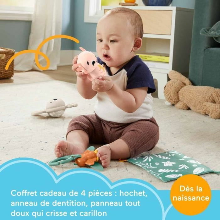 Fisher-Price Set de Regalo Sensimals Hrb17 - Mordedor Conejito, Ajolote, Sonajero Polilla y Panel Crujiente