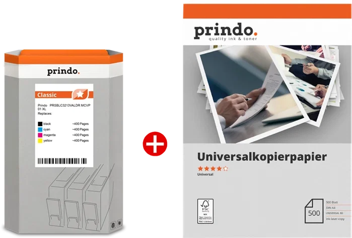 Prindo Classic XL Value Pack Negro / Cian / Magenta / Amarillo / Blanco - 1.600 páginas Prindo Classic XL Value Pack Negro / Cian / Magenta / Amarillo / Blanco - 1.600 páginas