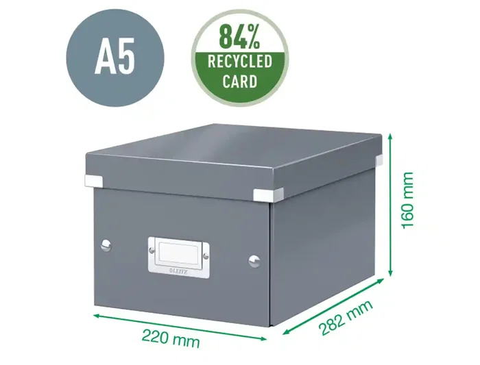 Caja Para Almacenamiento Leitz Click&Store 85% Carton Reciclado 7 Litros Pequeña 216X160X282 Mm Negro
