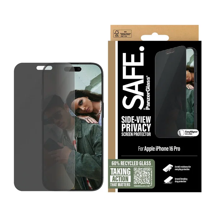 PanzerGlass Protector de Pantalla SAFE. Privacy con Filtro para iPhone 16 Pro Ultra-Wide Fit, Vidrio Templado, Aplicación en Seco, 1 Unidad