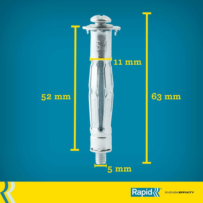 Rapid Taco de expansión metálico ø11 x 52 con tornillo M5 x 63, 10 uds