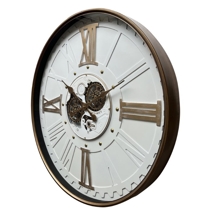 DKD Home Decor Reloj de Pared Metal y Cristal Blanco y Dorado 80x80 cm