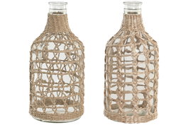 DKD Home Decor Jarrón Cristal y Mimbre Tipo Botella Surtido de 2