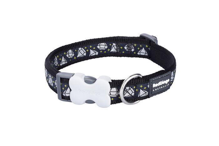 Red Dingo Collar para Perro Diamond Negro 12 mm x 20-32 cm Ajustable, Nylon Resistente y Cómodo