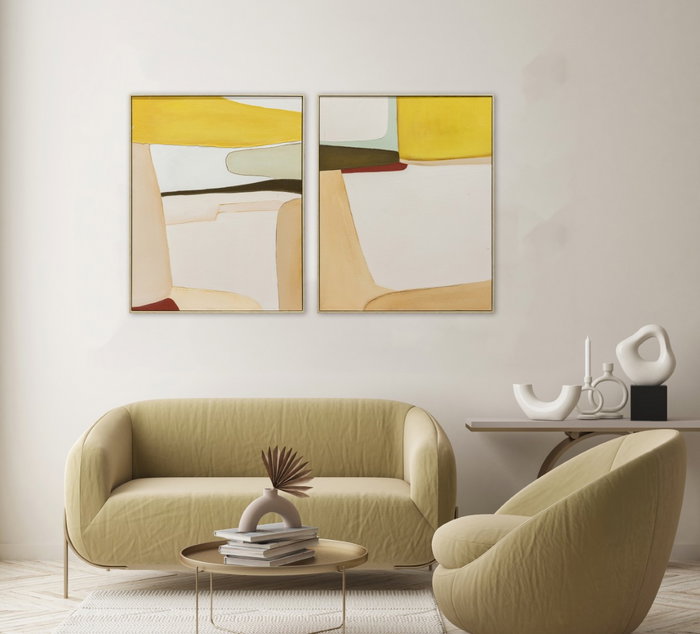 DKD Home Decor Cuadro Lino PS Abstracto Multicolor Set de 2 (80x100 cm)