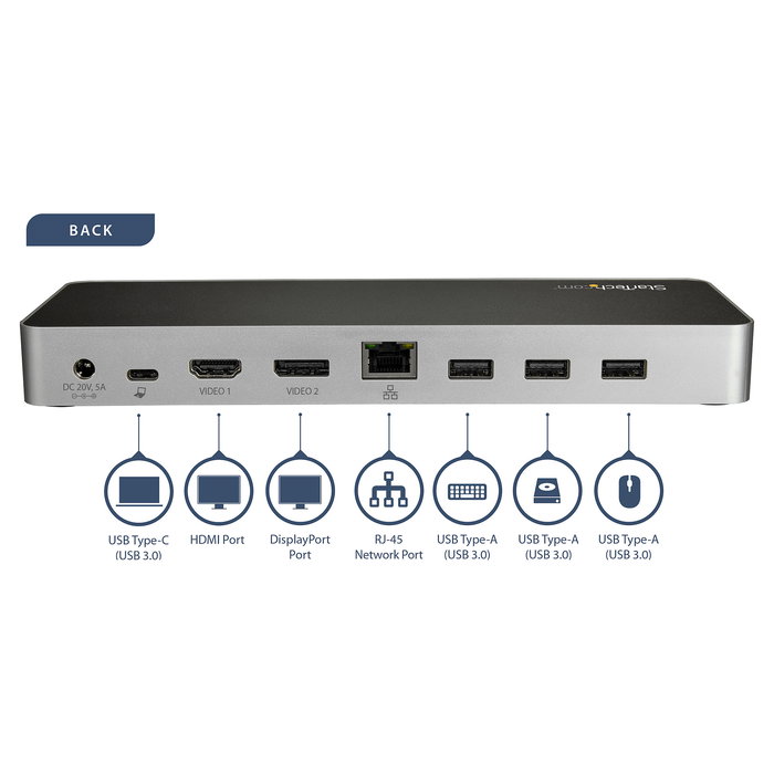 StarTech Dock USB C para 2 Monitores 4K 30Hz con HDMI y DisplayPort - Hub con PD 60W, 4x USB-A 3.0, Ethernet Gb, Audio, Compatible Thunderbolt 3
