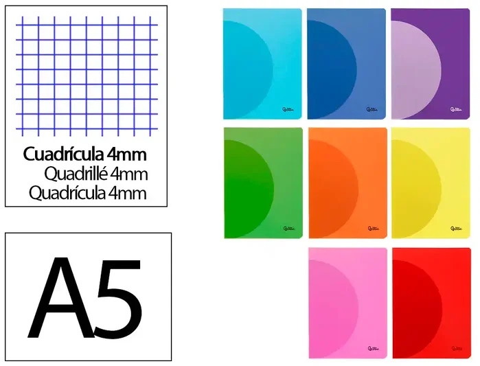 Liderpapel Libreta A5 48 hojas Cuadro 4mm con margen Colores surtidos Liderpapel Libreta A5 48 hojas Cuadro 4mm con margen Colores surtidos