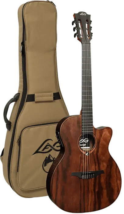 LAG Guitarra Acústica Nylon Auditorium Slim Cutway A/E Natural Satinado Brankowood/Eucalipto Electroacústica Stage-LAG