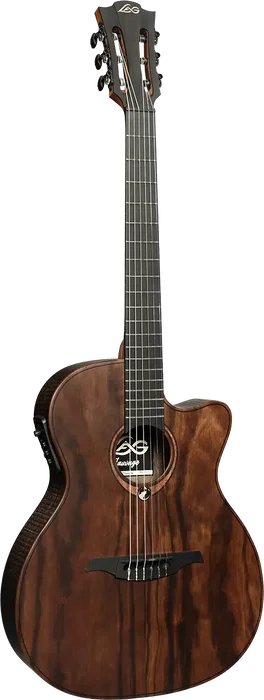 LAG Guitarra Acústica Nylon Auditorium Slim Cutway A/E Natural Satinado Brankowood/Eucalipto Electroacústica Stage-LAG
