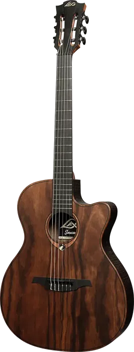 LAG Guitarra Acústica Nylon Auditorium Slim Cutway A/E Natural Satinado Brankowood/Eucalipto Electroacústica Stage-LAG
