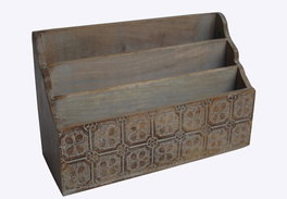 DKD Home Decor Organizador de Cartas de Madera de Mango Natural