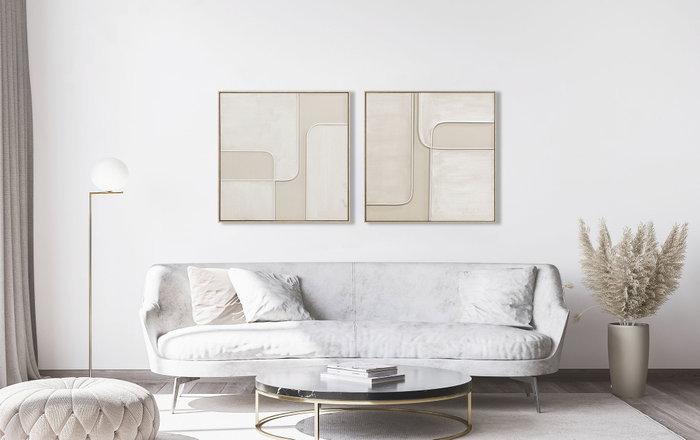 DKD Home Decor Set de 2 Cuadros Abstractos sobre Lienzo, 92x92 cm, Blanco y Beige DKD Home Decor Set de 2 Cuadros Abstractos sobre Lienzo, 92x92 cm, Blanco y Beige