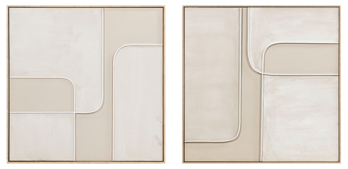 DKD Home Decor Set de 2 Cuadros Abstractos sobre Lienzo, 92x92 cm, Blanco y Beige DKD Home Decor Set de 2 Cuadros Abstractos sobre Lienzo, 92x92 cm, Blanco y Beige
