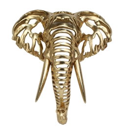 DKD Home Decor Decoración de Pared Elefante Dorado en Resina