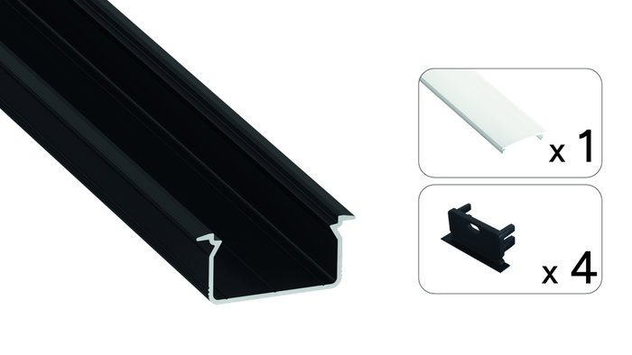 GreenIce Perfil de Aluminio KIMERA-SKAST Anodizado Negro con Difusor Opal y Tapones 2,02M