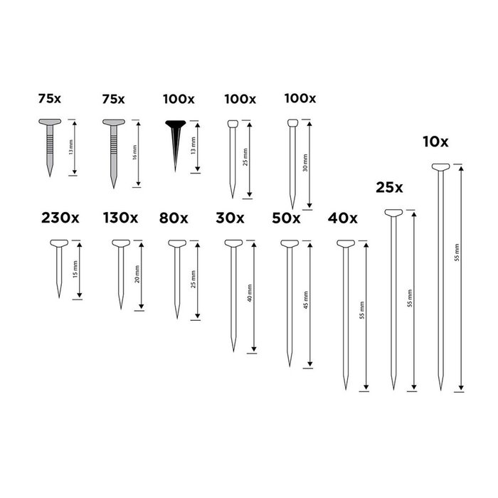 Black+Decker Surtido de clavos de acero, 975 piezas