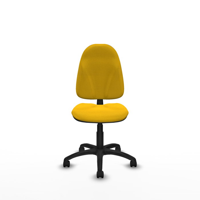 Silla de oficina Algarra con mecanismo Contacto permanente básico tapizada con Tela color Amarillo. Equipada con Base poliamida negra, Sin brazos y Ruedas de nailon 50 mm Silla de oficina Algarra con mecanismo Contacto permanente básico tapizada con Tela color Amarillo. Equipada con Base poliamida negra, Sin brazos y Ruedas de nailon 50 mm
