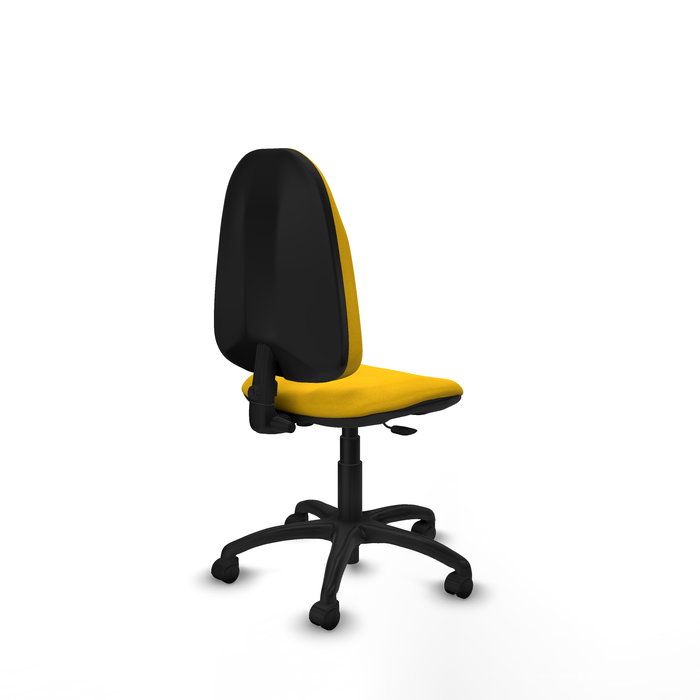 Silla de oficina Algarra con mecanismo Contacto permanente básico tapizada con Tela color Amarillo. Equipada con Base poliamida negra, Sin brazos y Ruedas de nailon 50 mm Silla de oficina Algarra con mecanismo Contacto permanente básico tapizada con Tela color Amarillo. Equipada con Base poliamida negra, Sin brazos y Ruedas de nailon 50 mm