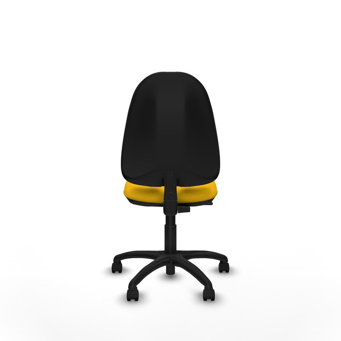 Silla de oficina Algarra con mecanismo Contacto permanente básico tapizada con Tela color Amarillo. Equipada con Base poliamida negra, Sin brazos y Ruedas de nailon 50 mm Silla de oficina Algarra con mecanismo Contacto permanente básico tapizada con Tela color Amarillo. Equipada con Base poliamida negra, Sin brazos y Ruedas de nailon 50 mm