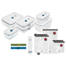 Zwilling 36815-015-0 Fresh&Save Family Set - Envasadora al Vacío con 2 Recipientes de 2300 ml Plástico y 7 Bolsas, Sellado al Vacío, Botones, Azul y Blanco