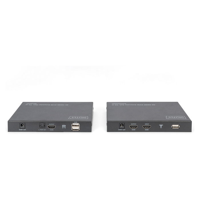 Digitus 4K HDMI KVM Extender Set, 70m Transmisor y Receptor para Cat6, Cat7, Cat8 Negro Aluminio