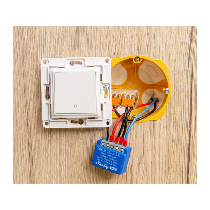 Shelly Shelly 1 Mini Gen4 Interruptor Inteligente WLAN Bluetooth Zigbee Matter 8A 1 Canal para Montaje en Pared (110-240V) - 1 Pieza
