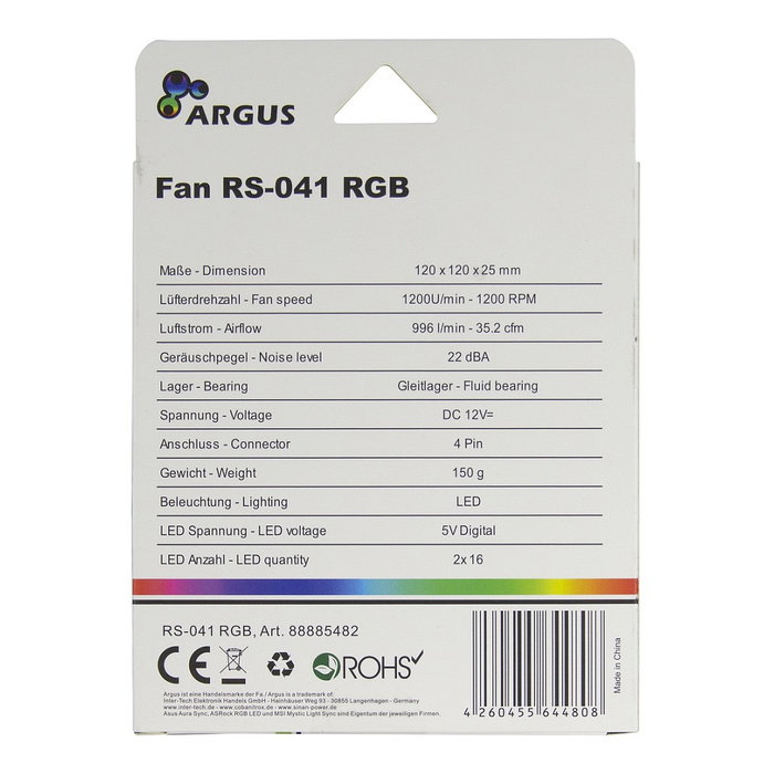Inter-Tech RS-041 RGB Fan Argus LED RGB