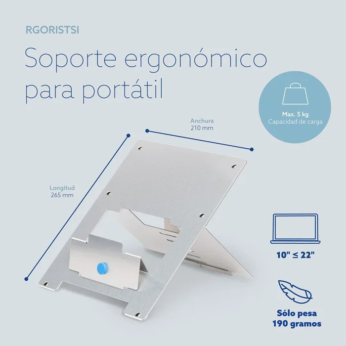 R go tools Soporte para portátil R-Go Riser Flexible 10-22 pulgadas Plata