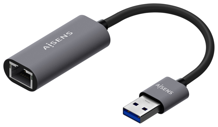 Aisens Conversor USB 3.0 a Ethernet Gigabit 10/100/1000 Mbps, Gris, 15cm