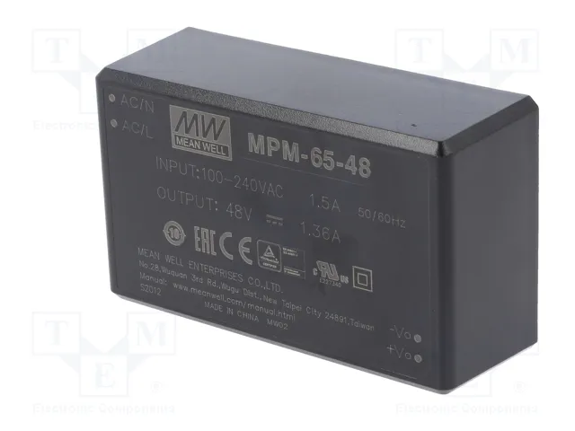 MEAN WELL MPM-65-48 Convertidor AC/DC 65W 48V DC MEAN WELL MPM-65-48 Convertidor AC/DC 65W 48V DC