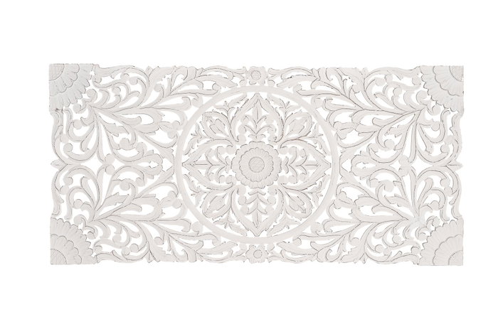 GINER Y COLOMER Cabecero o Panel Decorativo Entallado a Mano 166 cm Ancho, Blanco Envejecido, MDF, para Pared GINER Y COLOMER Cabecero o Panel Decorativo Entallado a Mano 166 cm Ancho, Blanco Envejecido, MDF, para Pared
