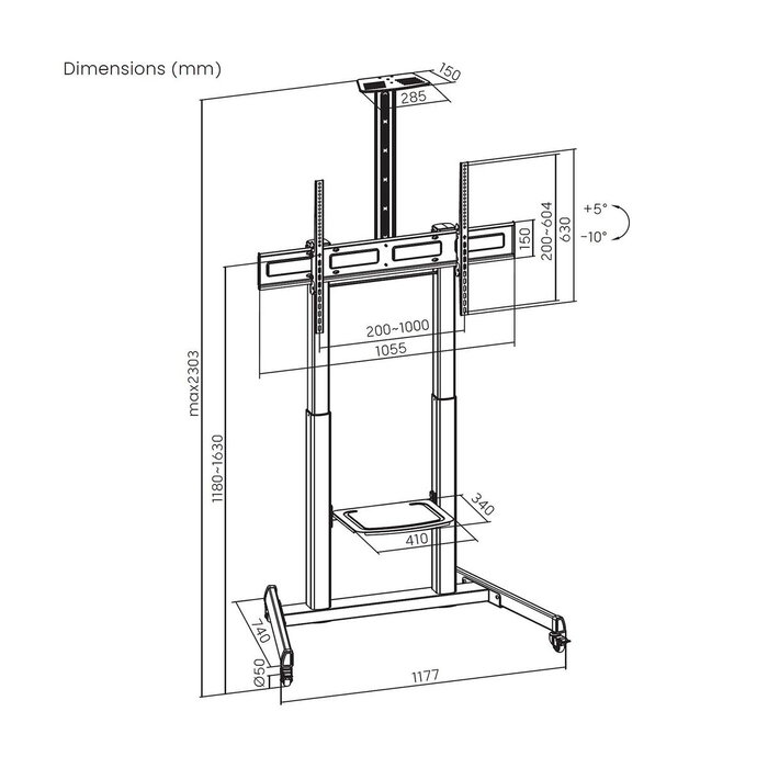 AISENS Soporte de Suelo FT100TE-403 para TV 60-100 Pulgadas con Ruedas y Manivela AISENS Soporte de Suelo FT100TE-403 para TV 60-100 Pulgadas con Ruedas y Manivela