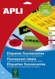 APLI Etiquetas Autoadhesivas A4 Amarillo Fluorescente Cantos Romos