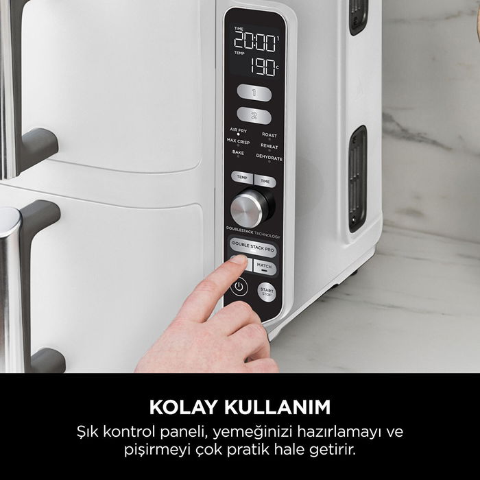 Ninja Freidora de aire Doble apilable XL SL400EUWH - Capacidad 9,5 L - 2470 W - Blanca