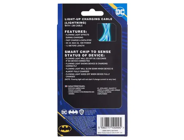 Wondee Cable USB a Lightning Iluminado con Logo Batman para Carga Rapida, Sincronizacion de Datos, 1.2 m - para iPhone, iPad, Accesorios