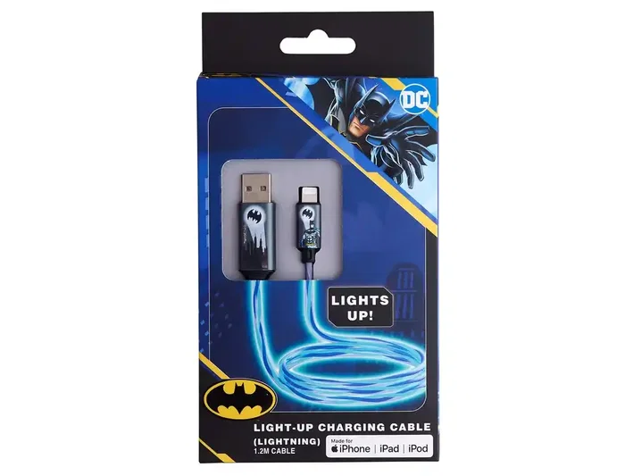 Wondee Cable USB a Lightning Iluminado con Logo Batman para Carga Rapida, Sincronizacion de Datos, 1.2 m - para iPhone, iPad, Accesorios
