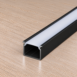 KIMERA Perfil de Aluminio KIMERA-HELSE Anodizado Negro con Difusor Opal y Tapones, 2,02m
