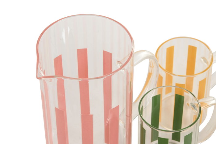 DKD Home Decor Set de 3 Jarras de Cristal e Inox con Rayas, 1,2L
