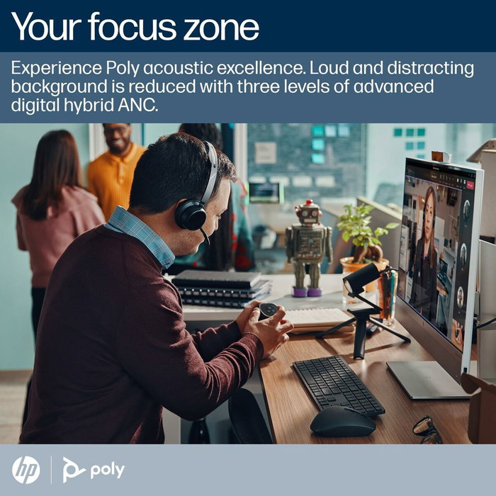 HP Poly Voyager Focus 2-M USB-C-C Negro