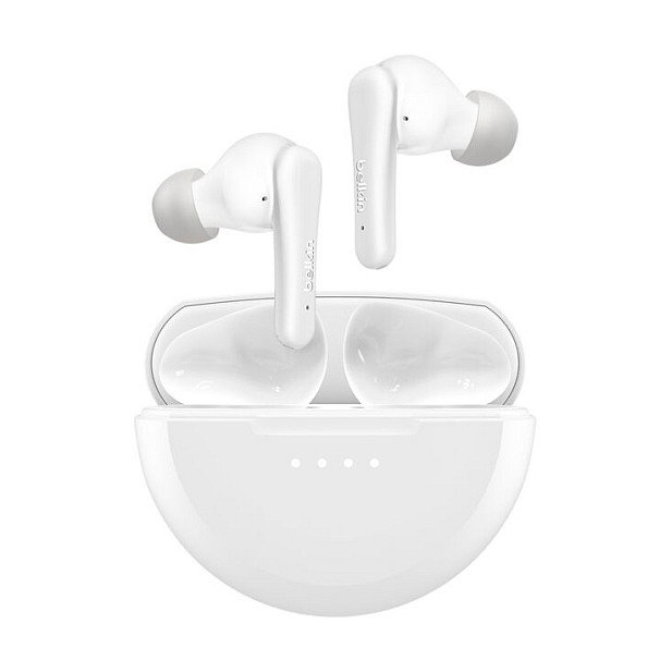 Belkin AUC015hqWH SoundForm Rhythm ANC Auriculares Inalámbricos True Wireless Intraurales con Reducción Activa de Ruido, Blanco - IPX5, 28h batería, USB-C