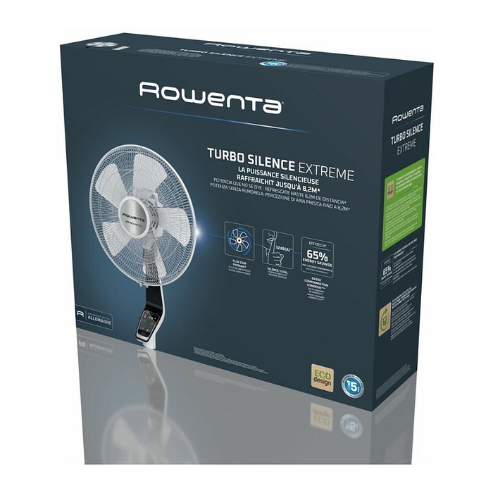Rowenta VU5690 Stand Fan Turbo Silence Extreme - Ventilador de Piso, Oscilante, 5 Aspas, 40 cm, 35 dB, 3990 m³/h, Blanco y Negro