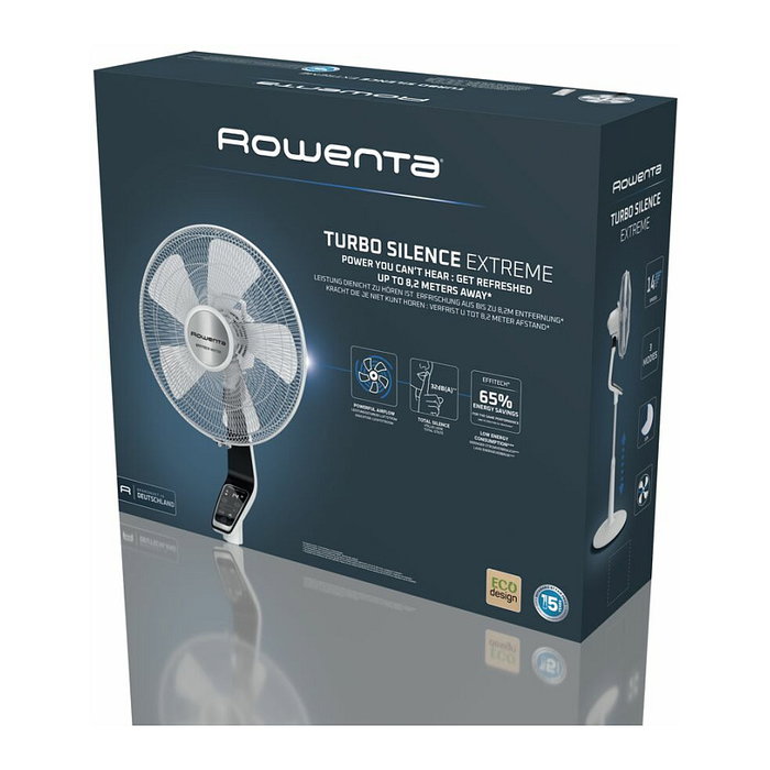Rowenta VU5690 Stand Fan Turbo Silence Extreme - Ventilador de Piso, Oscilante, 5 Aspas, 40 cm, 35 dB, 3990 m³/h, Blanco y Negro