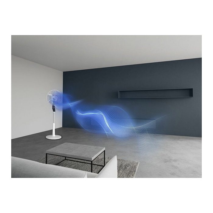 Rowenta VU5690 Stand Fan Turbo Silence Extreme - Ventilador de Piso, Oscilante, 5 Aspas, 40 cm, 35 dB, 3990 m³/h, Blanco y Negro