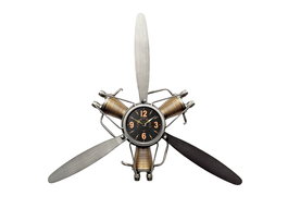 DKD Home Decor Reloj de Pared Bolai avion 25 Vintage Plateado Dorado 63 x 55 x 12 cm