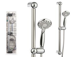 Berilo Soporte Ducha Grande con Manguera 2m, Base Blanca, 9.8x23.5x9.8 cm, 3 Niveles (Set de 6)