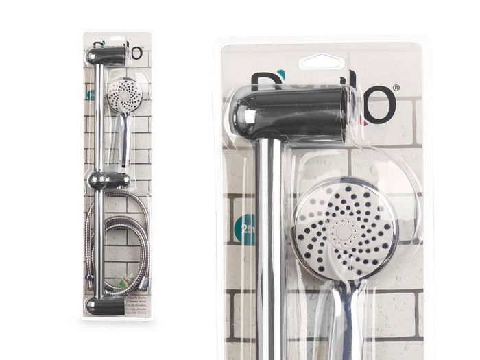 Berilo Soporte Ducha Grande con Manguera 2m, Base Blanca, 9.8x23.5x9.8 cm, 3 Niveles (Set de 6)