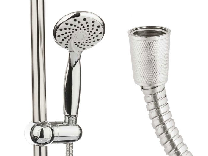 Berilo Soporte Ducha Grande con Manguera 2m, Base Blanca, 9.8x23.5x9.8 cm, 3 Niveles (Set de 6)