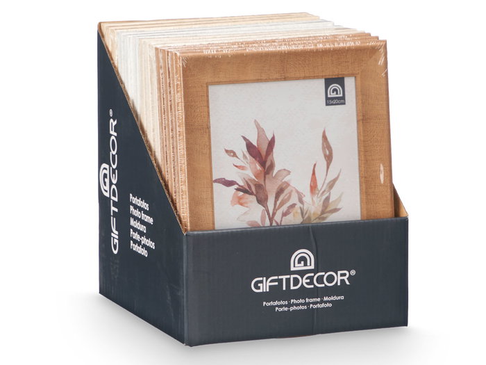 Giftdecor Portafotos Curva para Foto 15x20 cm, Surtido de Colores (Azul, Beige, Blanco, Marrón) - Marco de Plástico PS, Madera MDF y Vidrio (Set de 24)